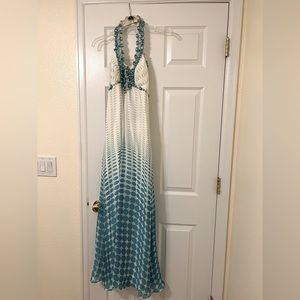 Bedazzled blue and white prom dress